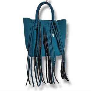 Save My Bag Turquoise Hippie Fringed Neoprene Tote Bag - Large